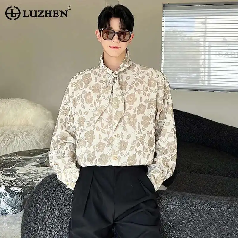 

LUZHEN Long Fashion Original Shirts 2025 Sleeve Spring Men's Necktie Decorate Floral Printed Korean Elegant Trendy Tops LZ9148