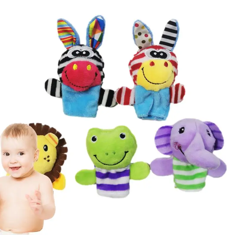 

Погремушки на запястье для младенцев, Набор погремушек на запястье, милые животные, погремушки на руку и ногу, игрушка для младенцев, хлопковые и плюшевые мягкие игрушки