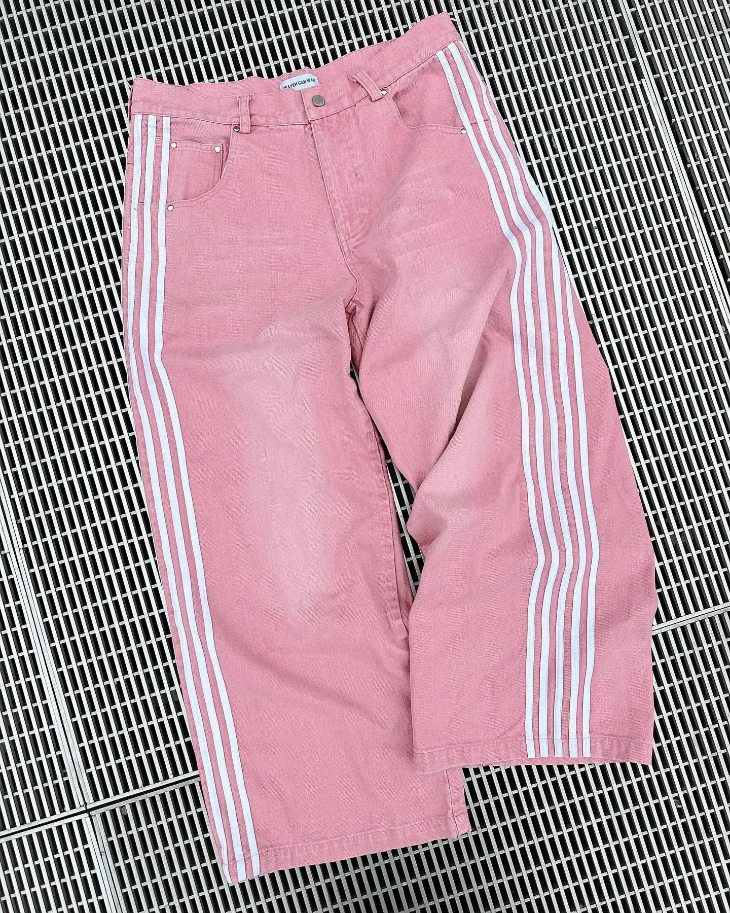 Pantalones vaqueros holgados Y2K, pantalón de chándal Harajuku a rayas bordadas de alta calidad, ropa de calle Hip Hop, pantalones vaqueros de pierna ancha informales Aura