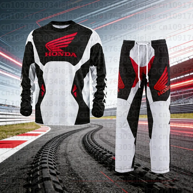 

2025 Honda Racing Moto Jersey And Pant Set Men's Long Sleeve Breathable Quick-Drying Super Racing Gear Top And Bottoms Combo