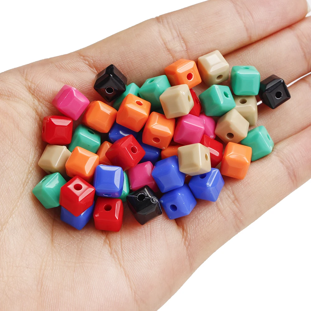 100 Stück 7mm Bunte Würfel-Acrylperlen, Gemischte Quadratische Lose Perlen für DIY-Schmuckherstellung, Armbänder, Bastelzubehör, Leuchten im Dunkeln – Detail 3