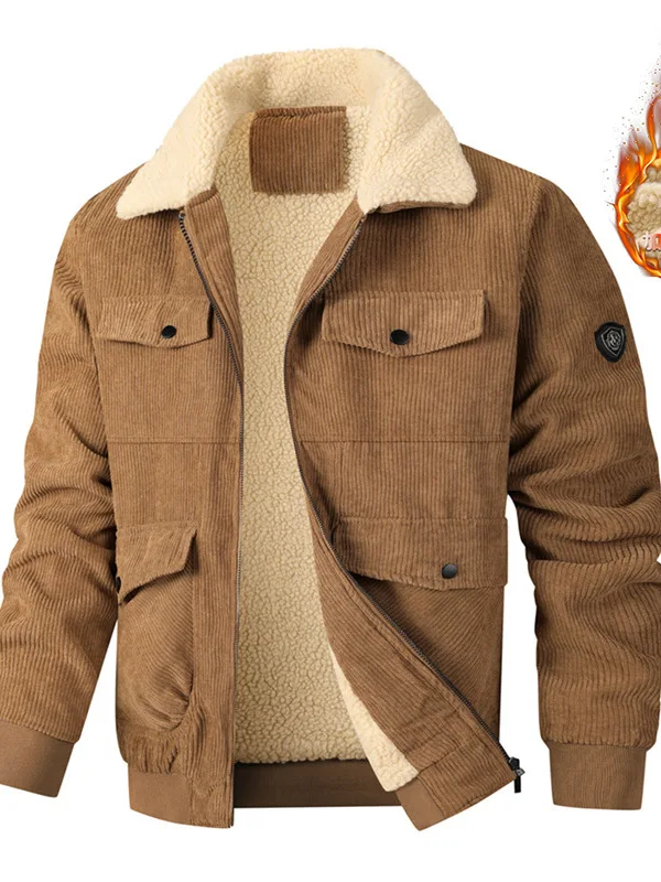 

The 2025 New Coats spring and autumn Jackets corduroy Mens Jacket New lapel jacket with added fleece and thickening for warmth