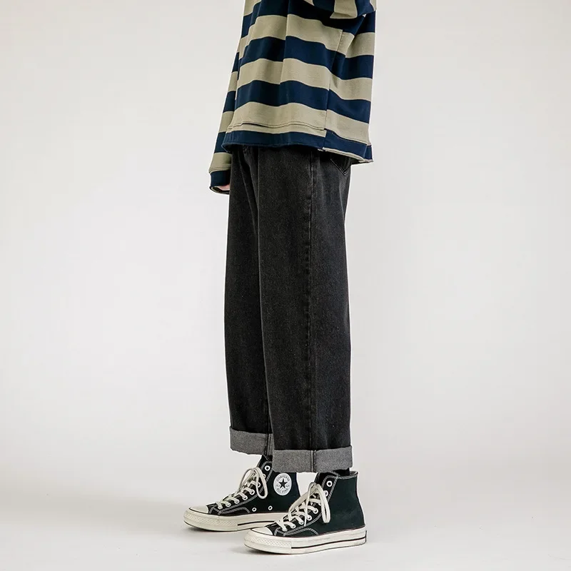 Модные мужские мешковатые джинсы в Корейском стиле, классические мужские прямые широкие брюки в стиле унисекс, джинсовые брюки в стиле хип-хоп