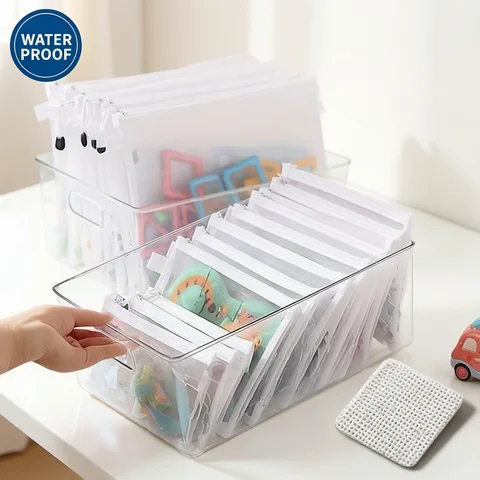 5pcs Waterproof Mesh Zipper Pouch  Toy Storage Document Folder Stationery Storage Bag Cosmetic Bag School Office Storage Bag