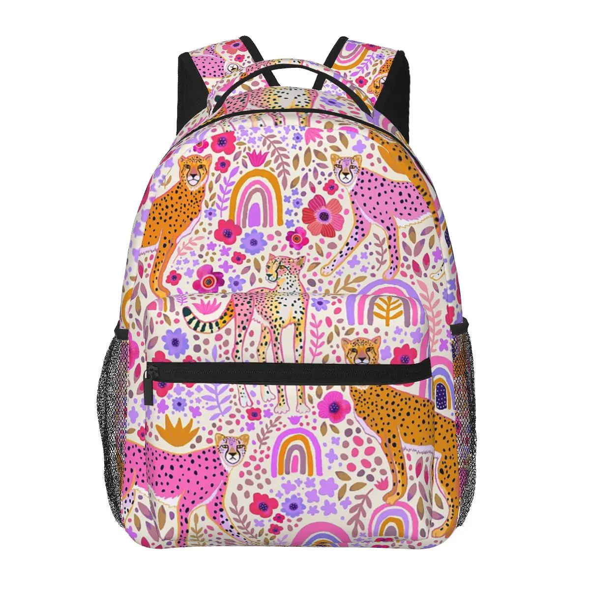 

Cheetah's In A Rainbow Garden Backpack Hot Sale Daypack Large Capacity Children BookBag School Bag Shoulder Bags for Men Women
