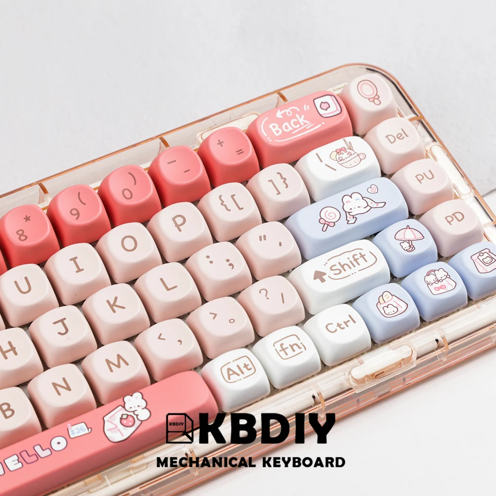 KBDiy 143 Keys/Set Shopping Rabbit Keycaps for Mechanical Keyboards Gaming PBT SOA Profile Cute Pink Keycap DIY Custom for MX