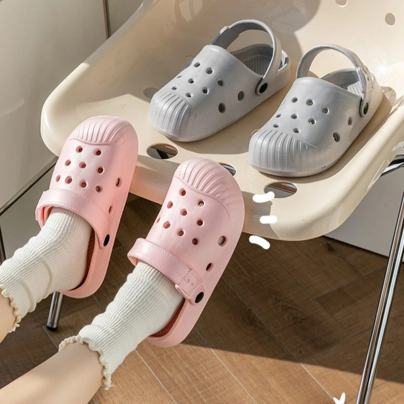 Shell Toe Hole Shoes for Women 2026 New Summer Wear EVA Material Anti Slip and Wear-resistant DIY Shoelaces Beach Slippers