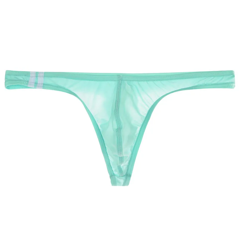 Men's Sexy Thongs G String Ice Silk Transparent Underpants Ultra-Thin Low Waist U Convex Panties Summer Breathable Underwear