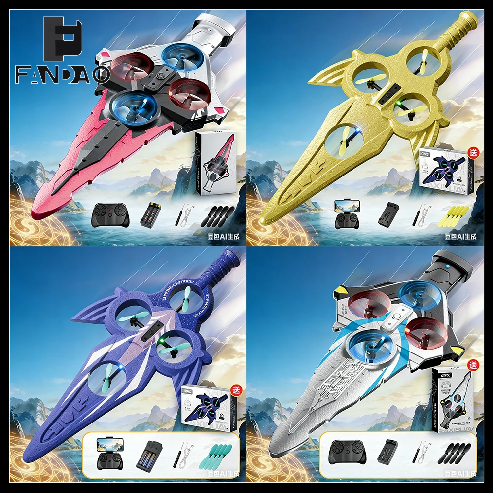 Remote-Controlled Flying Sword 360°Flip Drop-Resistant 4-Axis Flying Sword RC Glider Airplane Toy with Light  For Kids Adults