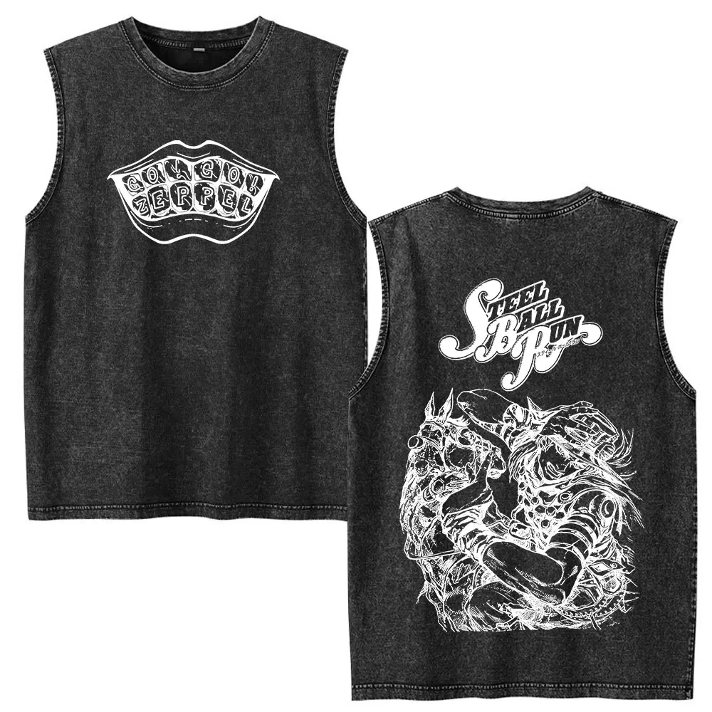 Anime JoJo Bizarre Adventure Kujo Jotaro Vintage Washed Tank Tops Men Women Clothing Cotton Sleeveless Vest T-shirts Streetwear view 3