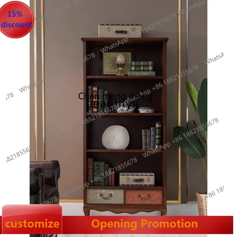 

ss7486 American-Style Painted Bookcase Living Room Open Bookshelf File Cabinet with Drawer Retro Distressed Color Storage Cabine