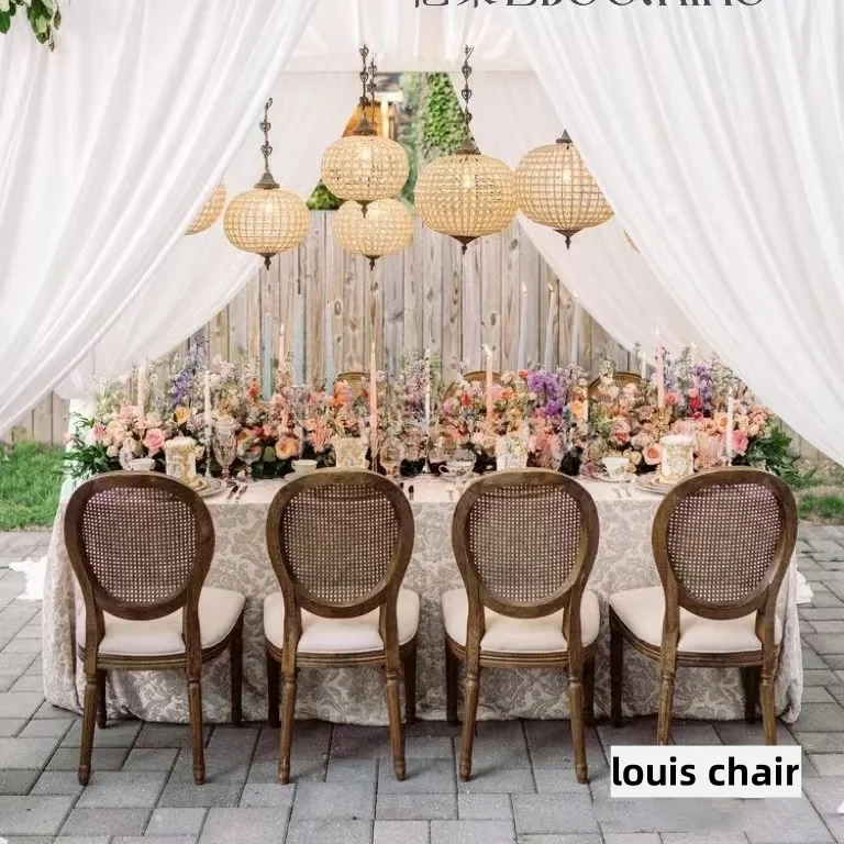 wholesale hotel furniture custom stackable solid wood fabric rattan louis hotel wedding dining chair for banquet hall outdoor