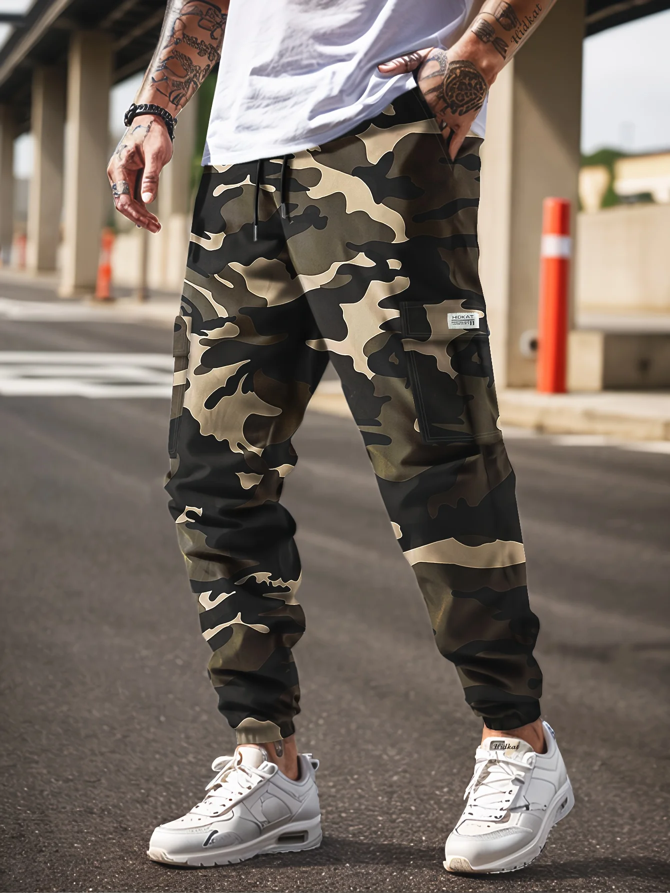 

Men’s Lightweight Quick-Dry Camo Cargo Pants - Tapered Leg Elastic Drawstring Waistband Breathable Tactical Pants