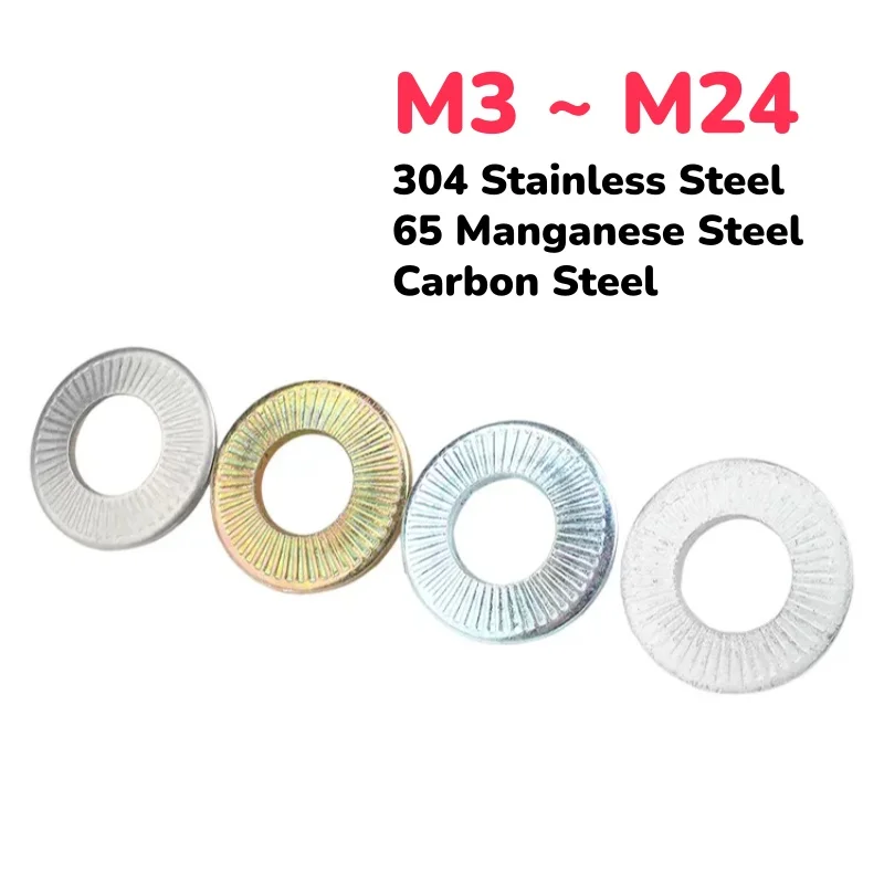 304 Stainless Steel/65 Manganese Steel/Carbon Steel M3 ~ M24 Disc Spring Serrated Lock Washer Knurled Elastic Gasket