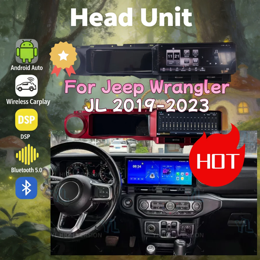 

YF для Jeep Wrangler JL 2018-2023: 12.3+12.3-дюймовый экран, Android 14.0, мультимедийная система, цифровая приборная панель, Carplay