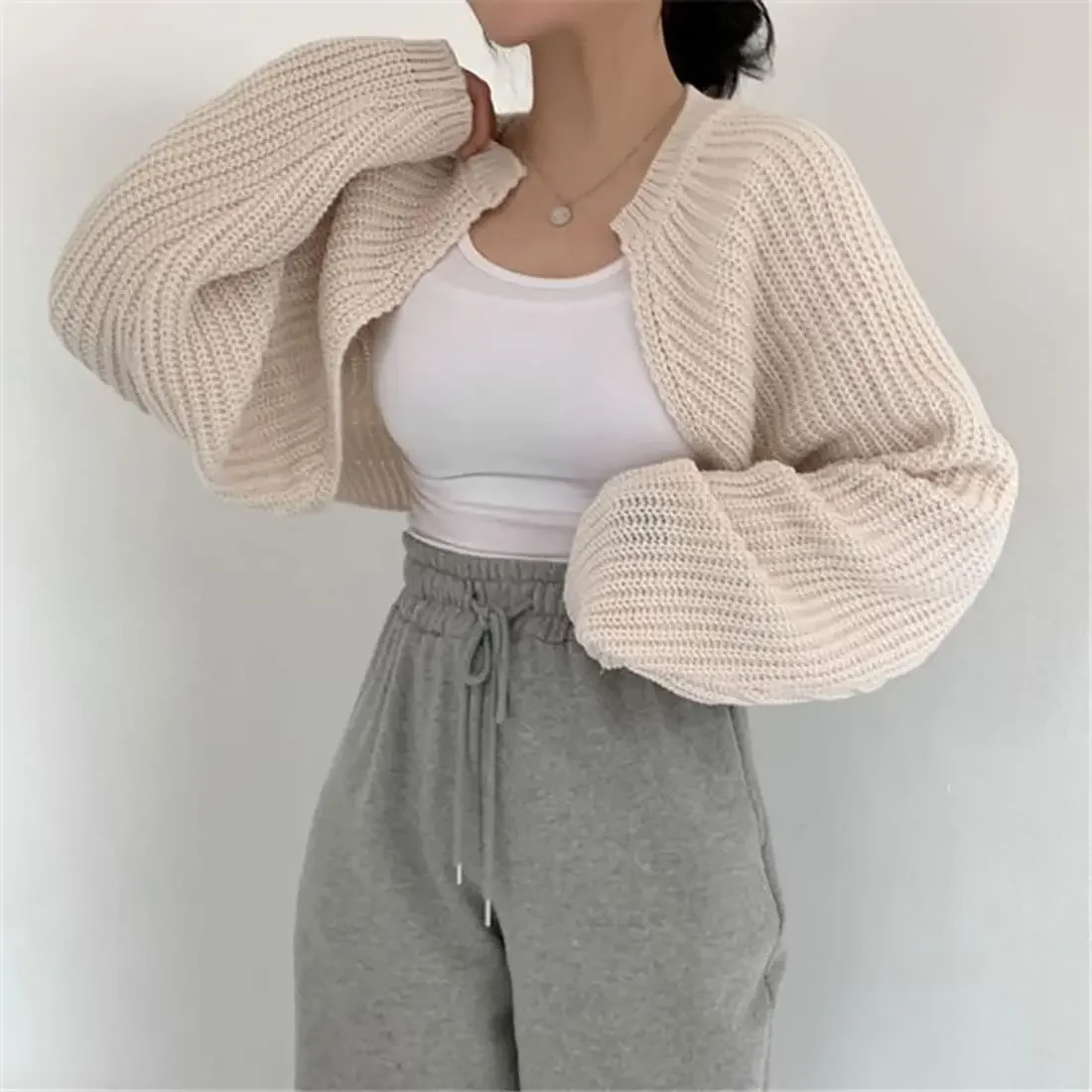 Women Y2K Knit Cropped Bolero Shrug Ribbed Knit Bolero Sweater Long Sleeve Open Front Knitted Crop Cardigan