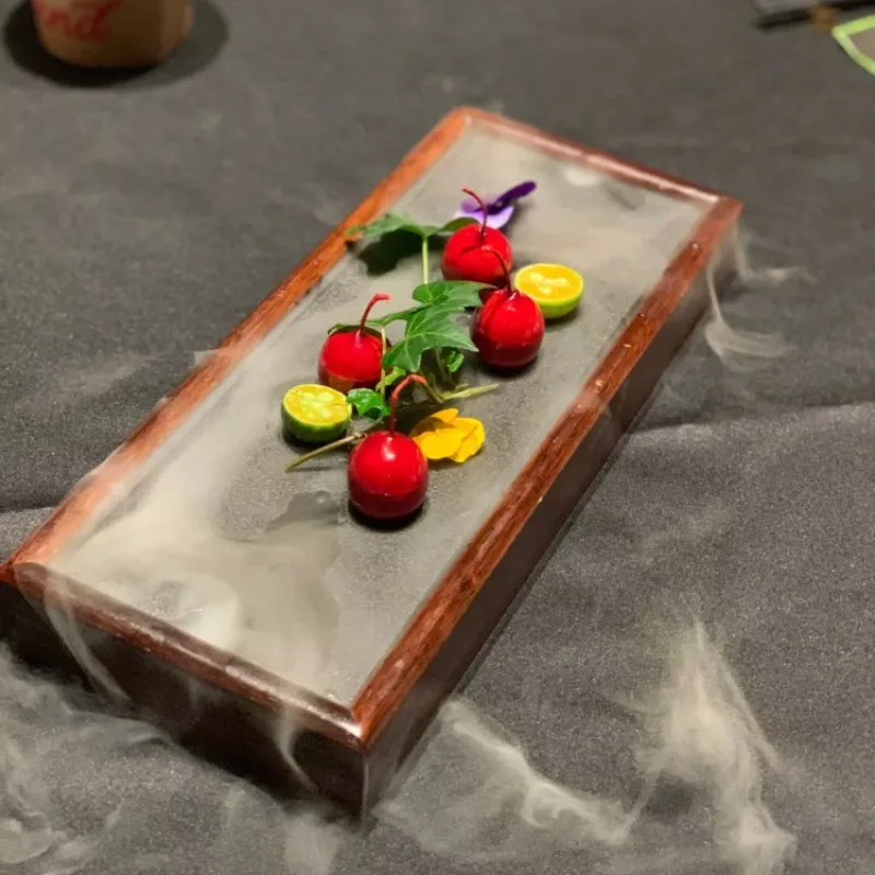Hotel tableware dry ice smoke container creative rectangular dry tableware artistic conception vegetable club high-end matching
