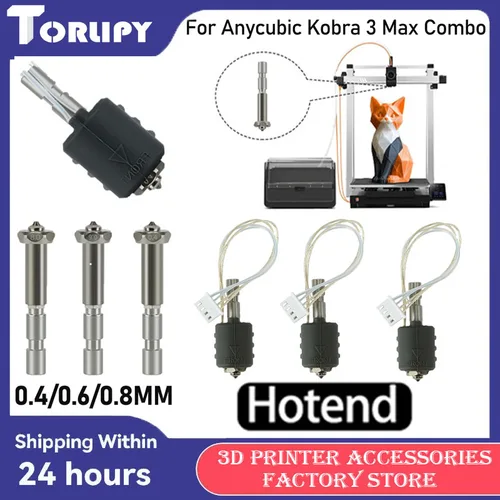 Boquillas bimetálicas Hotend para Anycubic Kobra 3 Max, Kit combinado, boquilla de acero endurecido de 0,4/0,6/0,8mm, piezas de impresora 3D de alto flujo