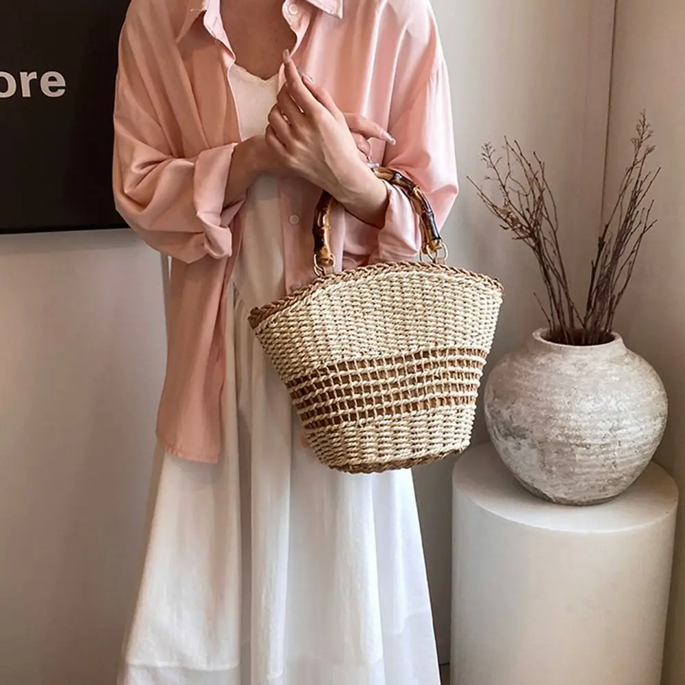 

Ins Sweet Weave Straw Bag Casual Large Capacity Bucket Shoulder Bag Summer Streetwear Woman Handbag Shopping