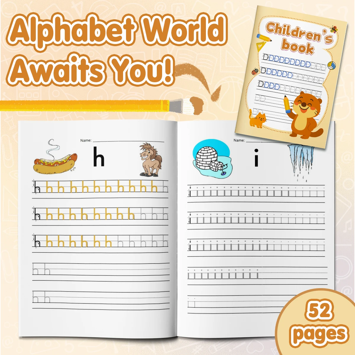 Children's alphabet coloring book, cute cartoon patterns, preschool early education workbook, boost your baby's hands-on skills