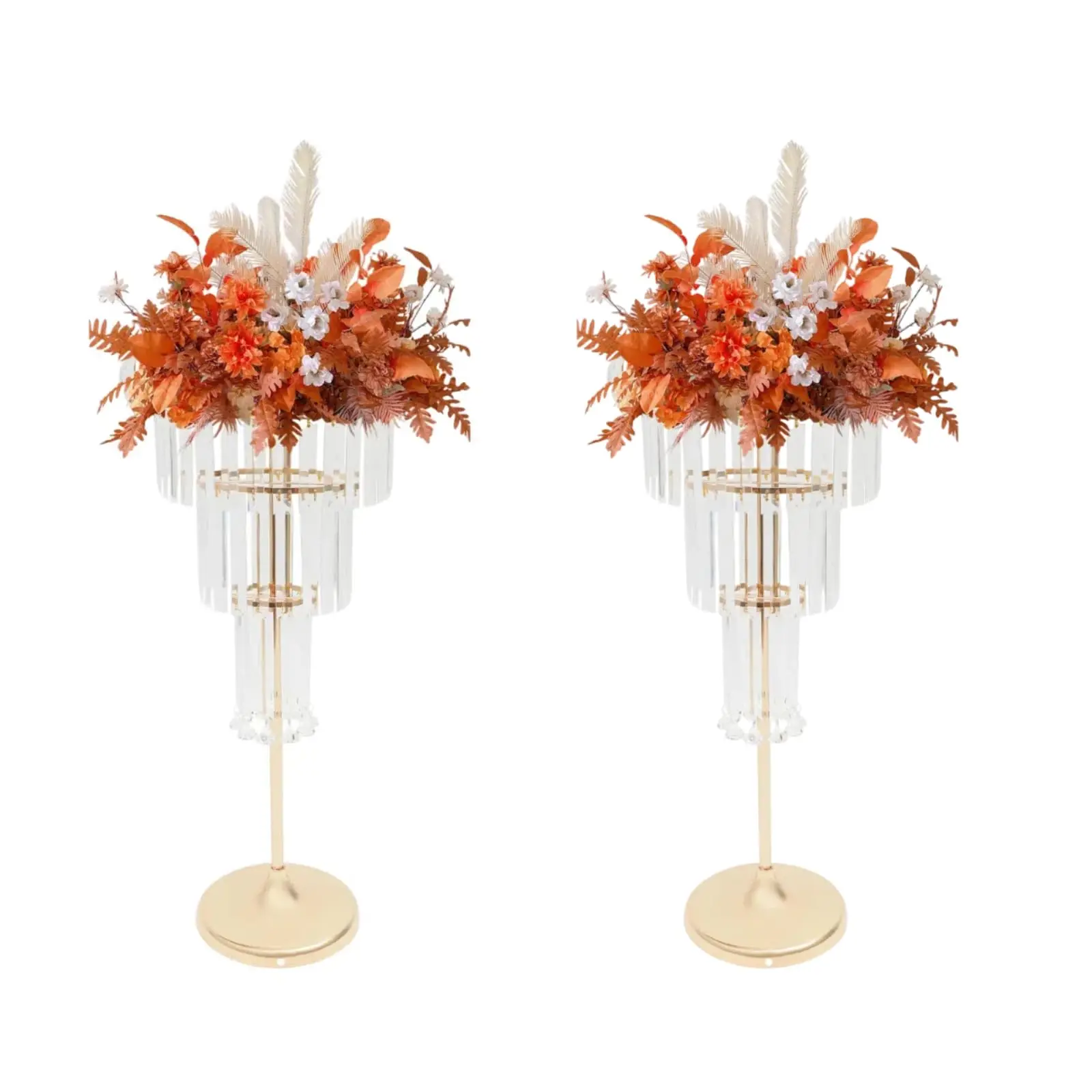

Headery 2Pcs 4Tier Wedding Centerpieces Crystal Vases, 32.3in Acrylic Flower Stand with Hanging Crystals, Round Chandelier Pedest