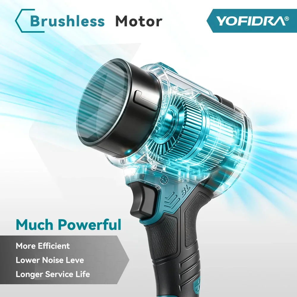YOFIDRA 2IN1 350M/S Bürstenloser Elektrischer Turbo-Luftgebläse-Akku-Jetventilator für Blatt- und Schneesaugung sowie Blasen, Elektrowerkzeug für Makita 21V Akku – Detail 7
