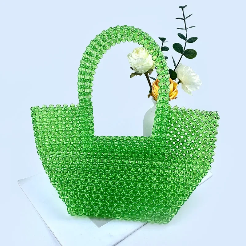 

2024 New Trend Green Transparent Acrylic Beaded Handbag High Quality Hand-woven Jelly Small Clutches for Women Party Evening Bag