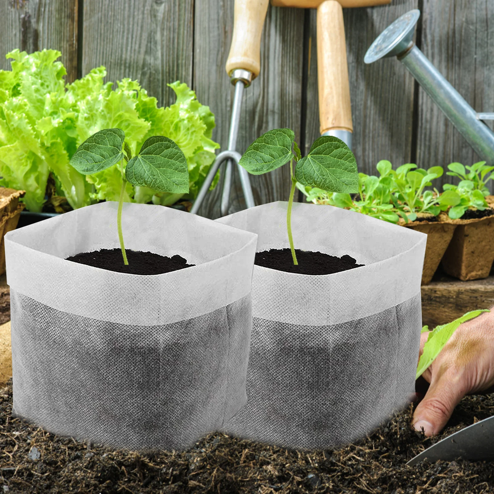 

100Pcs Plant Growing Bags Non-Woven Fabric Nursery Bags Portable Breathable Planting Container for Vegetables Flowers Fruits