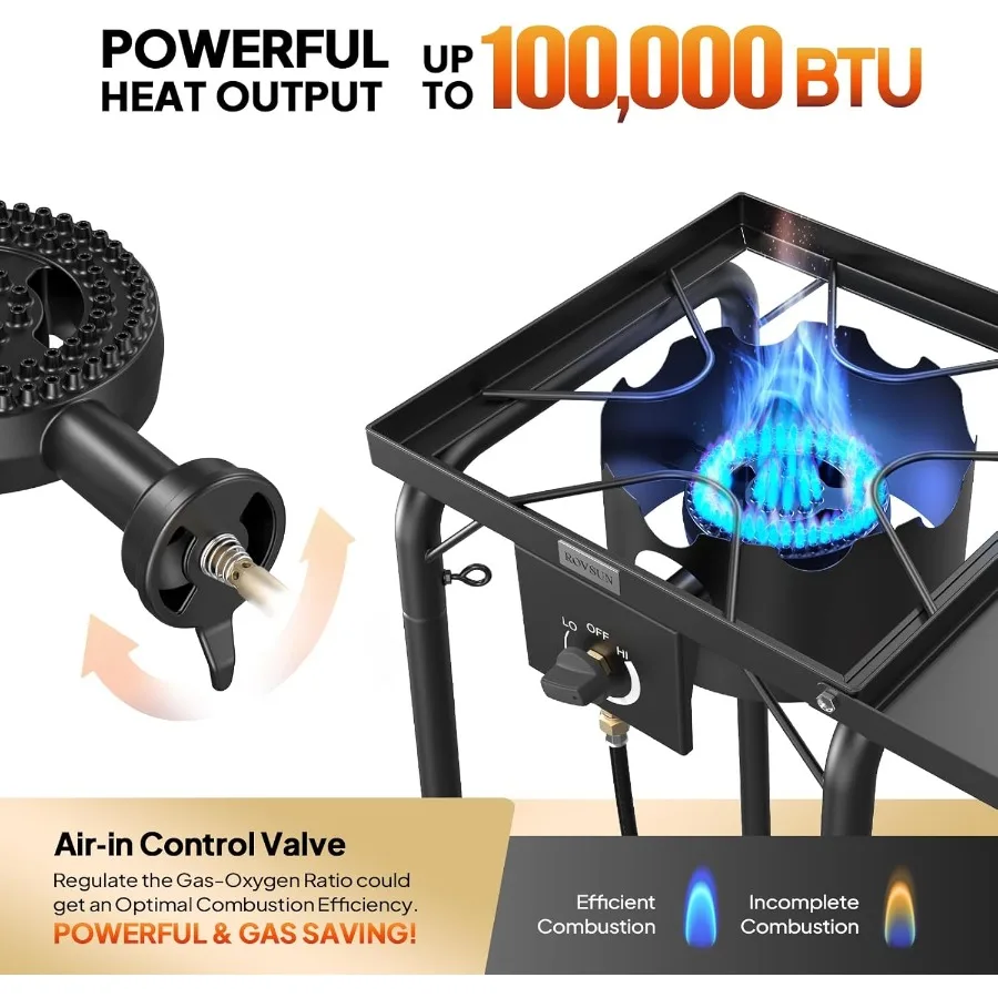 Stufa a gas a bruciatore singolo con ripiano laterale Stufa a propano portatile da 100 000 BTU con regolatore gamba rimovibile per campeggio domestico Backyar