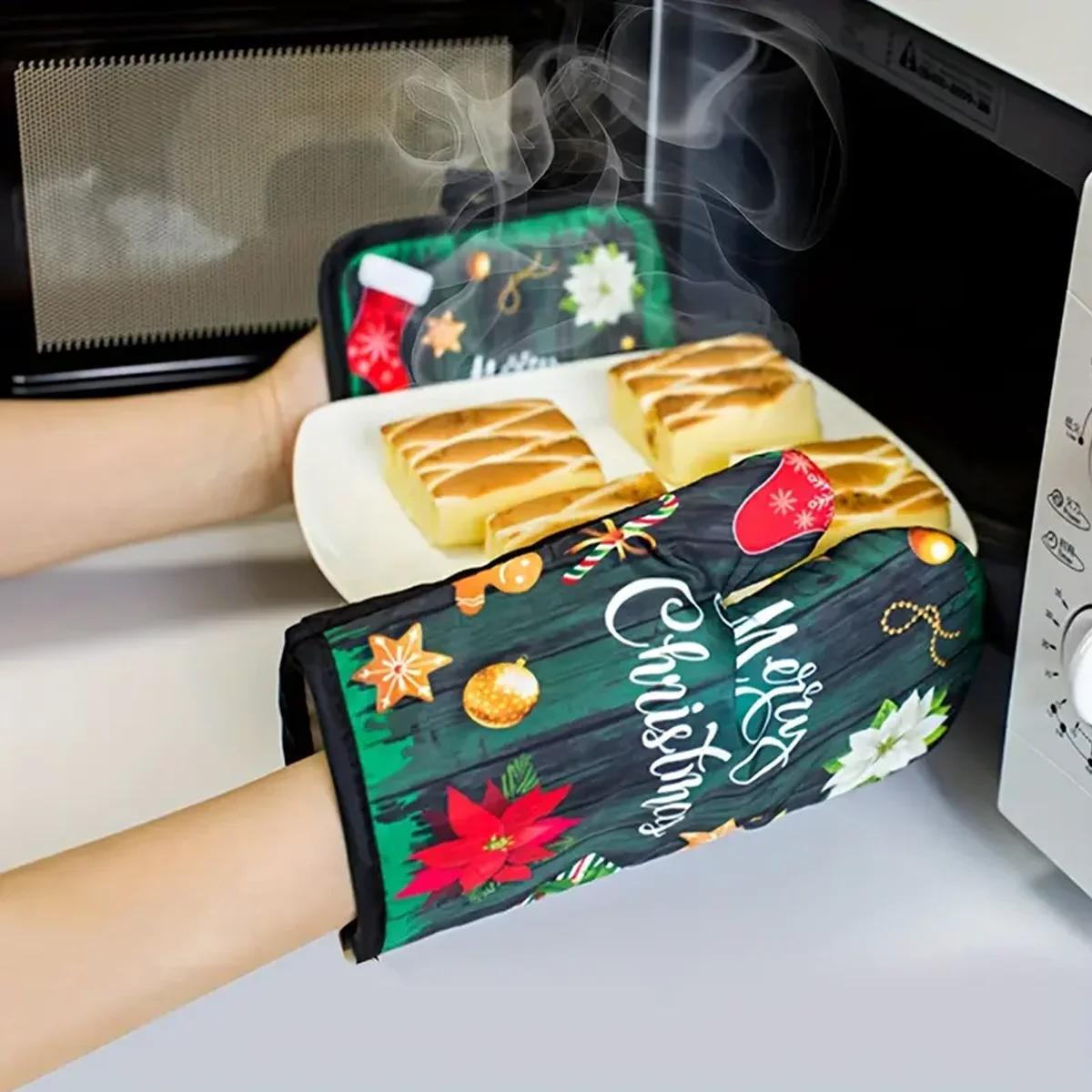 Christmas Oven Gloves Santa Claus Merry Christmas Decorations For Home 2024 Navidad Natal Cristmas Xmas Gift Happy New Year 2025