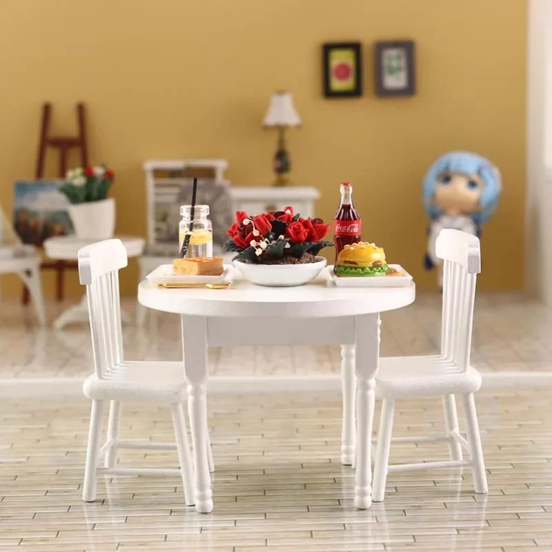 Miniature Items 1:12 BJD Dolls Dining Table 5pcs Table and Chair Set Ob11 Doll House Kitchen Accessories Wooden Furniture Toys