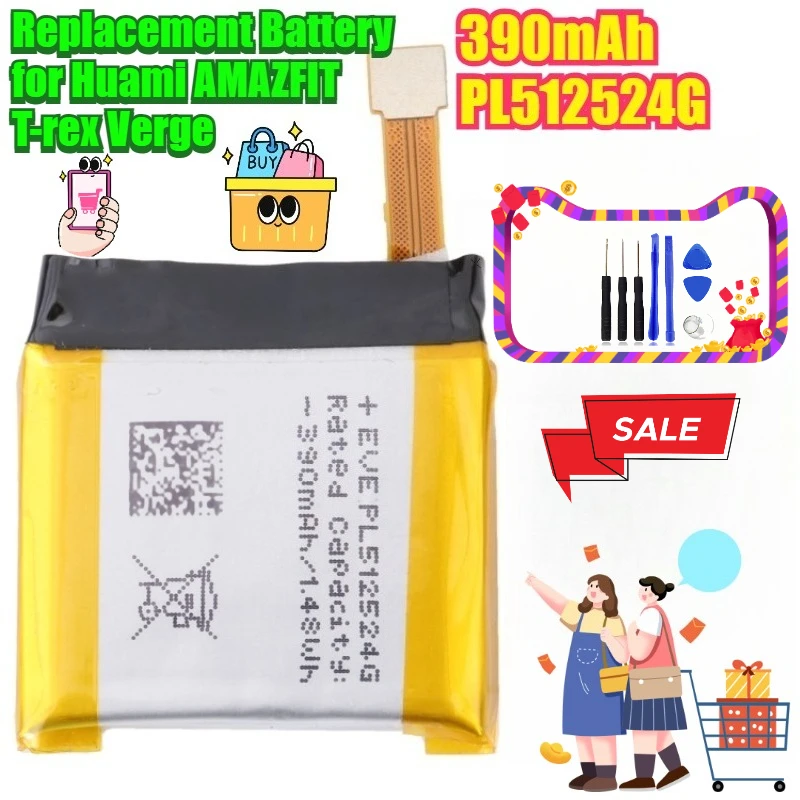 

390mAh PL512524G for Huami AMAZFIT T-rex Verge Replacement Battery