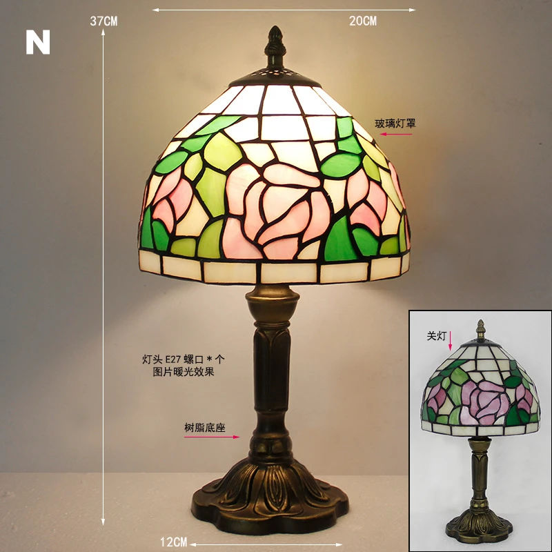 Klassieke kleurrijke tafellamp van gebrandschilderd glas E27 Vintage barokke mediterrane stijllamp voor slaapkamer, nachtkastje, bar, huisverlichting