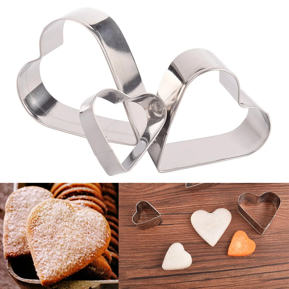 

3pcs Heart Shape Cookie Stainless Steel Biscuit Mold Silver Practical Portable Decorate Cake Cookies Safe