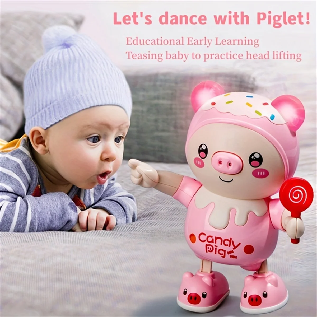 Upgraded Electronic Pets Pig Dancing Toy Doll, Electric Lighting Music Twisting Swing Left and Right Walking Pink