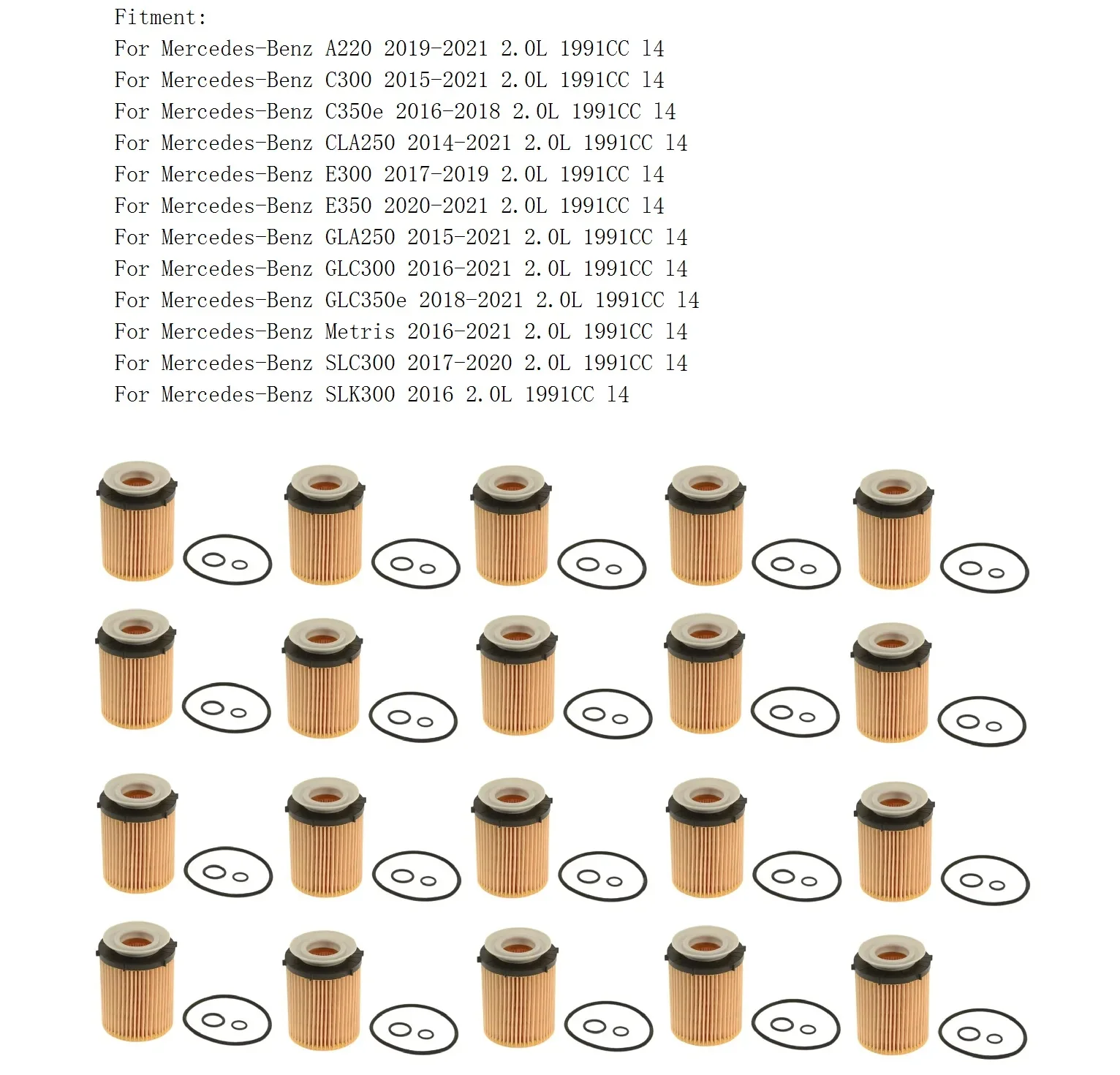 20 pcs Oil Filter for Mercedes-Benz C300, C350e, E300, E350, Sprinter 1500, Sprinter 2500, GLA250, GLB250 Infiniti