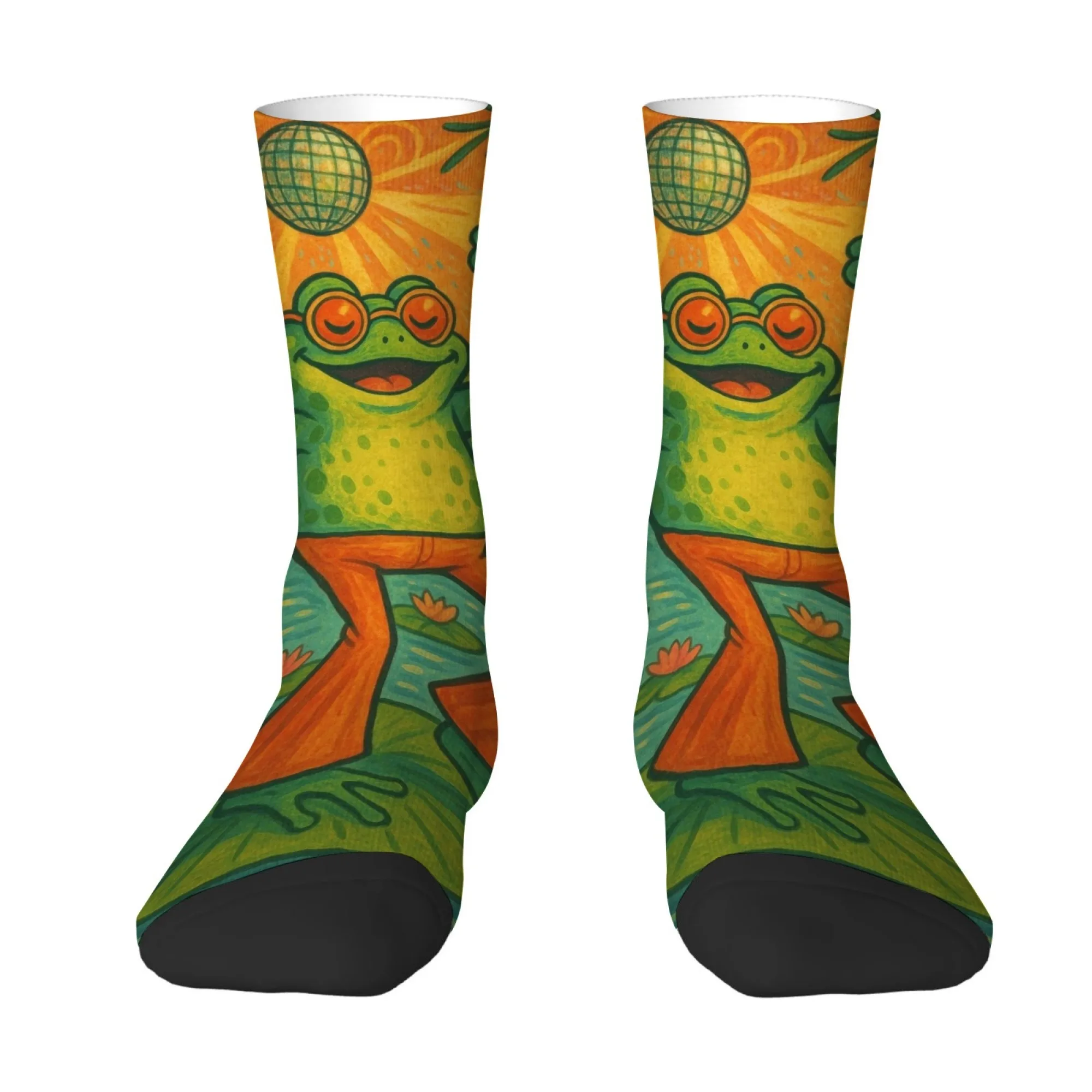 Disco Dancing Frog Print Men Mid-calf Socks Novel Vintage Cartoon Funny Soft Comfortable Hiphop Street Socks Cheerful Gift