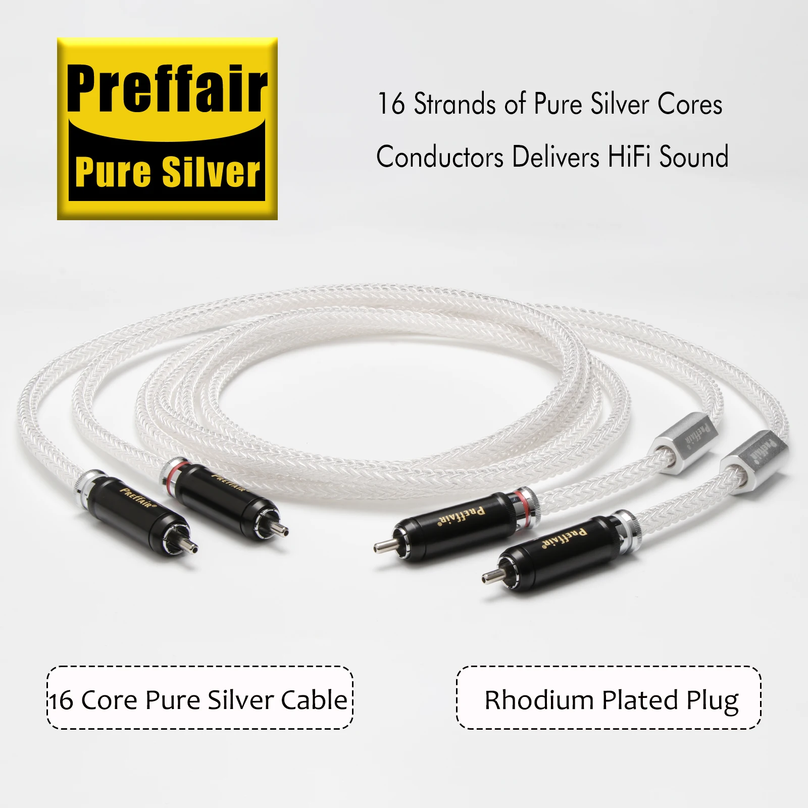 7N Pure Solid Silver Rhodium-Plated 16-Core Locking RCA Audio Cable – Superior Conductivity, Enhanced Bandwidth, Corrosion Resis