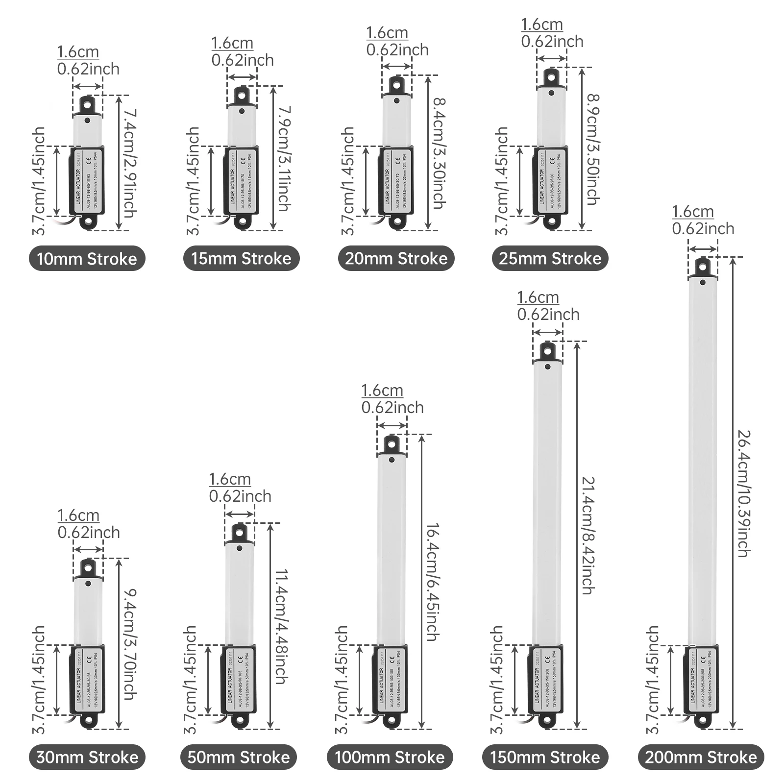 10-200mm 12V Stroke Mini Linear Motion Actuator 9.5mm/s Micro Electric Motors Linear Actuator with UP/DOWN Panel Switch,Bracket