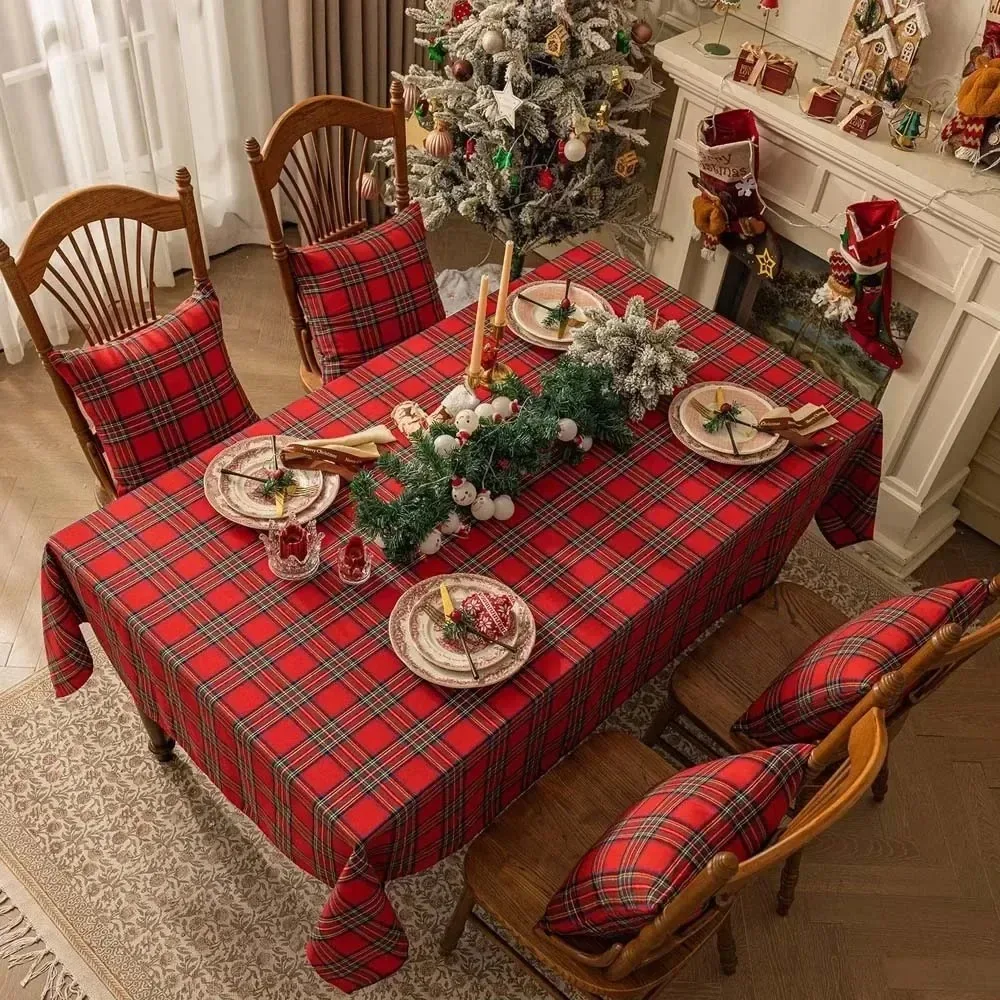 1PC Christmas Plaid Tablecloth Red Checkered Table Cover Xmas Party Dinner Washable Table Cloth for Home Living Room Decoration