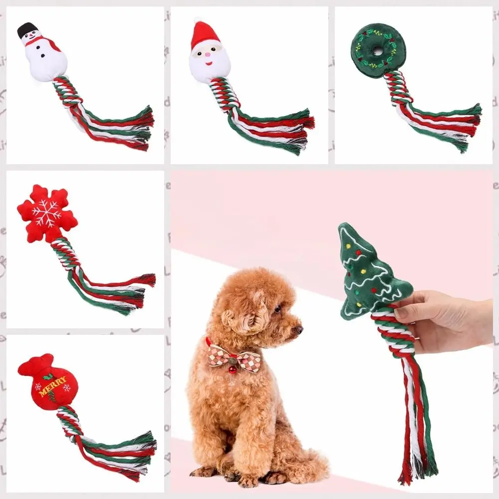 ثلج/شجرة عيد الميلاد عيد الميلاد الكلب اللعب أفخم الحبال القطنية الكلب Squeakey مضغ اللعب ندفة الثلج/دونات شكل لدغة مقاومة #5