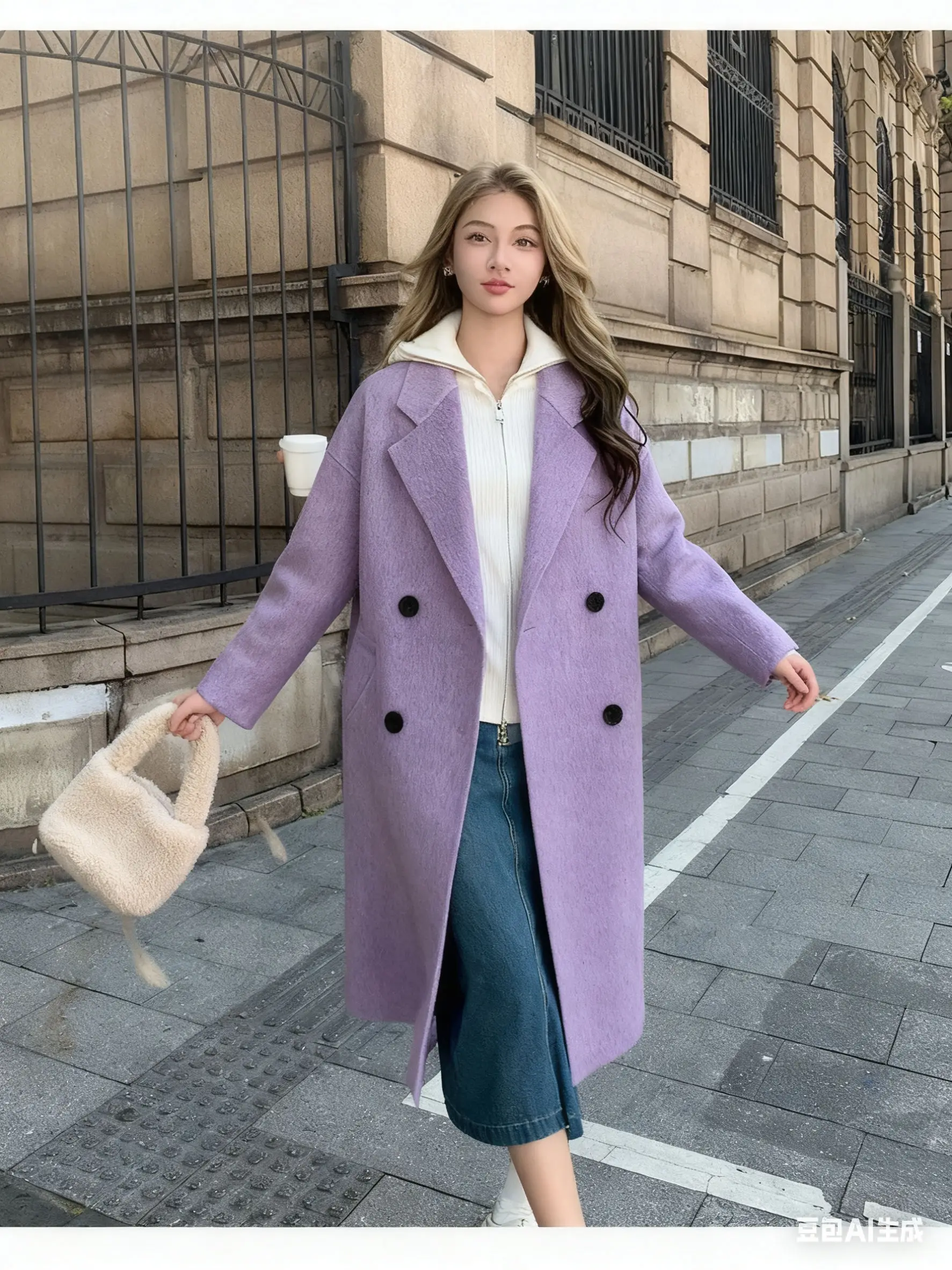 Wool Blend Coats Womens Woolen Coat Green Winter Buffalo Plaid Buttoned Lined Double-Layer Drop Shoulder Adjustable Waist-Fitted