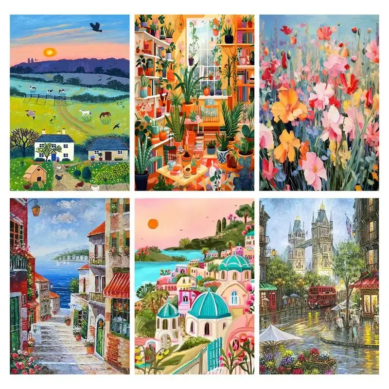 

124255 DIY Pictures By Number Landscape Flowers Kits Painting By Number Painting Drawing On Canvas HandPainted Gift Home Deco