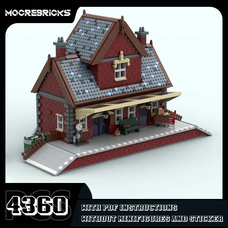 Countryside Landmark Architecture Model Building Blocks Village Train Station Popular View Bricks Children's Desktop Display Toy