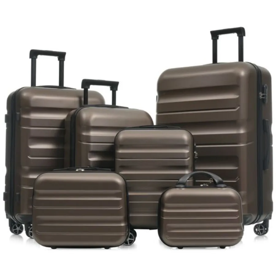 

6-Piece ABS Hardshell Luggage Set for Travel Business: Lightweight, Durable, Black with Dual Spinner Wheels