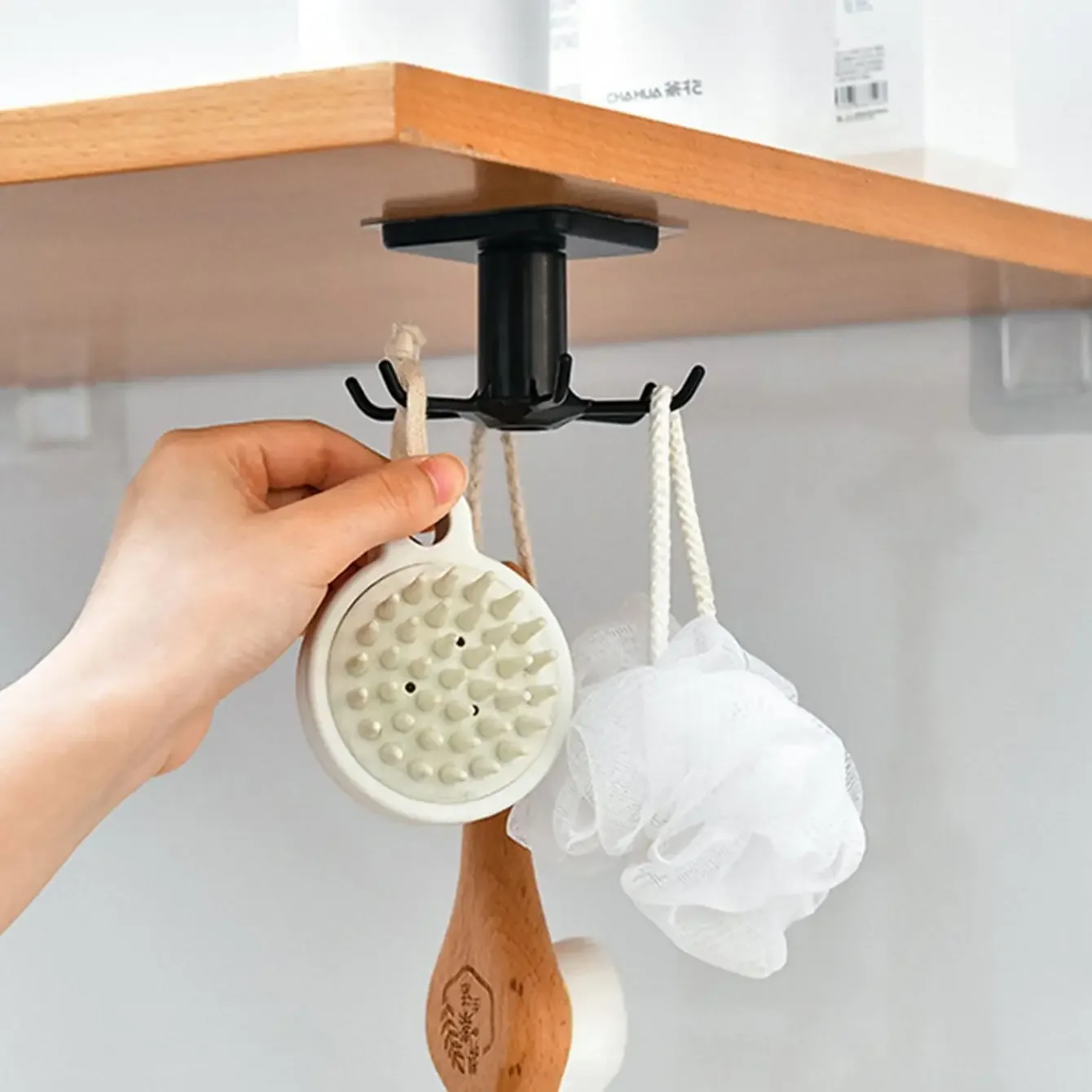 1/2pcs-Kitchen Hooks Rotating Storage Rack Without Punching Wall-Mounted Kitchenware Supplies Gods Multifunctional Shelves image 5