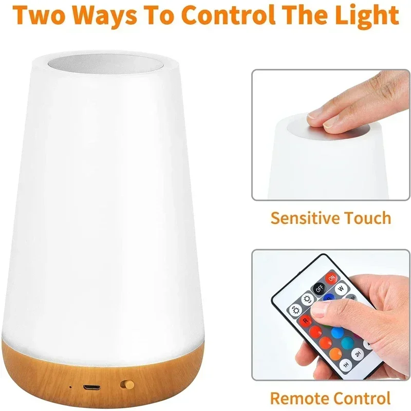 Luz RGB 13 colores que cambian de noche Control remoto táctil lámpara regulable lámparas de mesa portátiles de noche lám