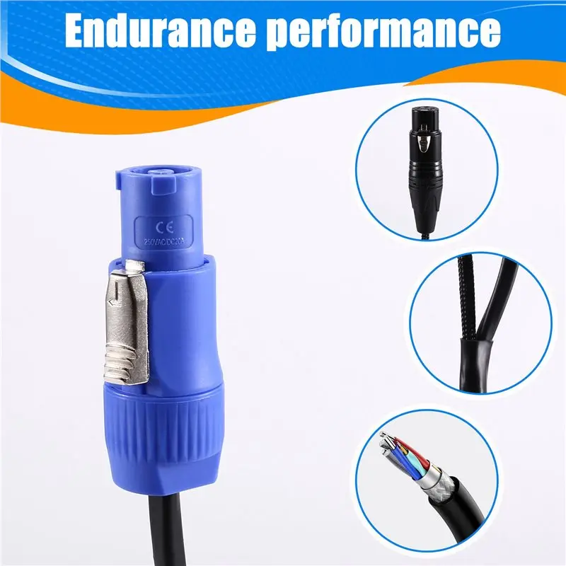 ABFU-2X Flexible Powercon Combo Cable 2M XLR DMX512 Power Combination Cable 3 X 1.5Mm For Stage Lighting Moving Head