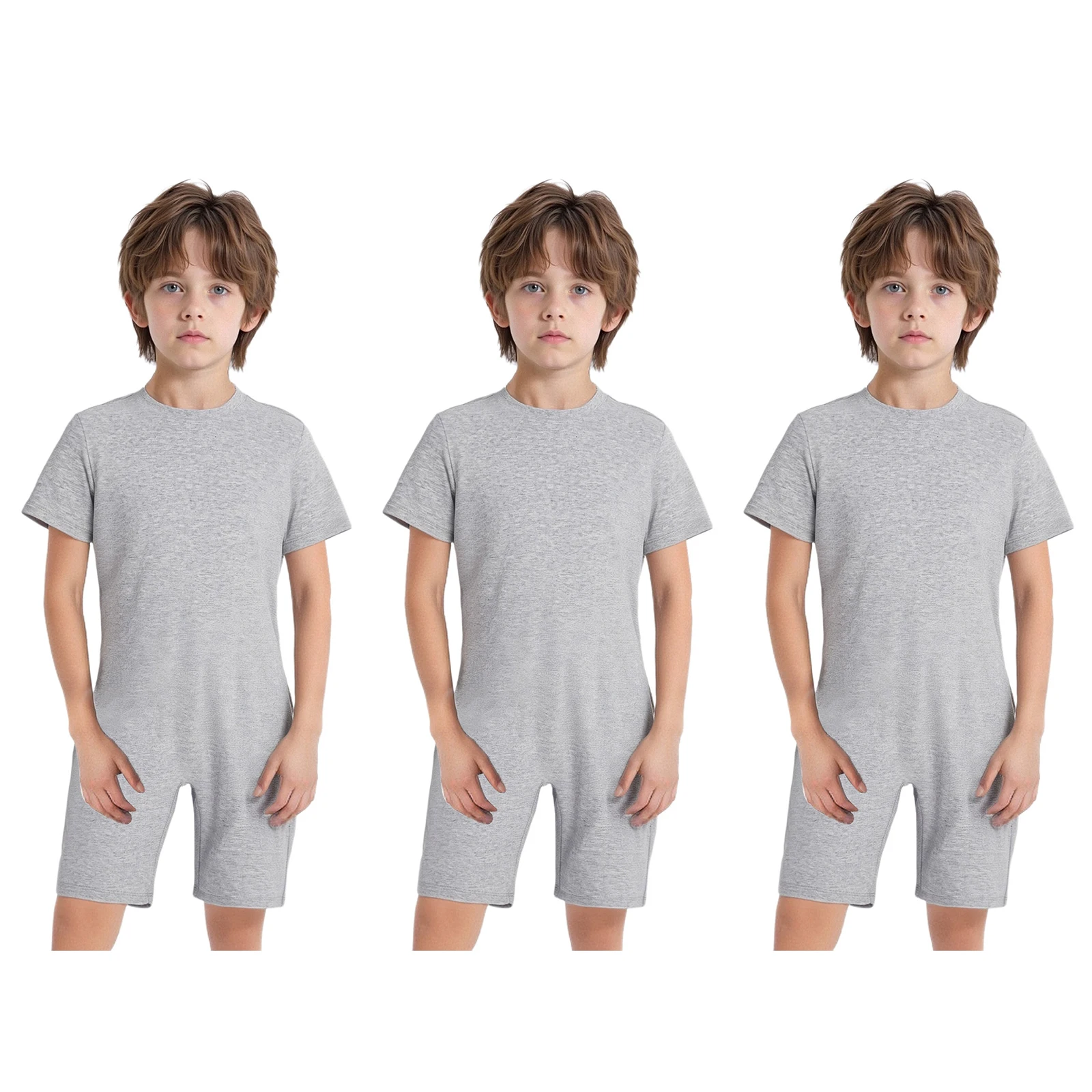 Kids Boys Girls 3Pcs Set Special Needs Adaptive Clothing Autism Sensory Jumpsuit Short Sleeve Back Zipper Anti-strip Bodysuit