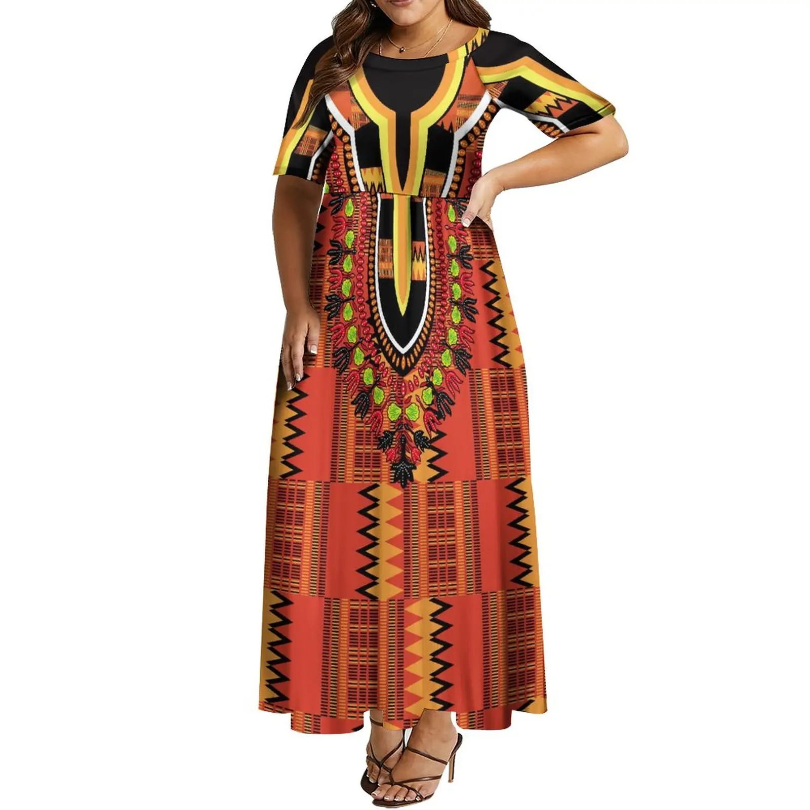 

Customized African Art Print Women'S Half-Sleeve Dress Personality Anti-Static Summer Dress Plus Size 8xl Free Shipping